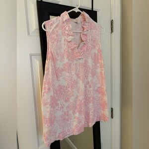 Crown & Ivy Pink and White Ruffle Blouse